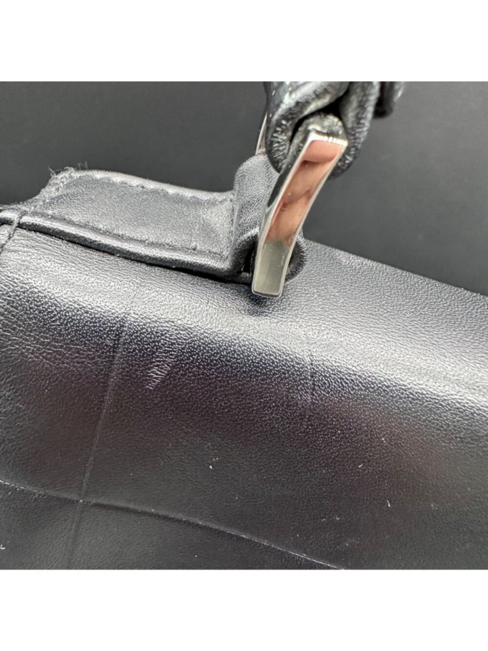Vintage Purse Faux Leather Black Y2K Handbag Top Handle Silver Buckle Retro - Picture 10 of 16